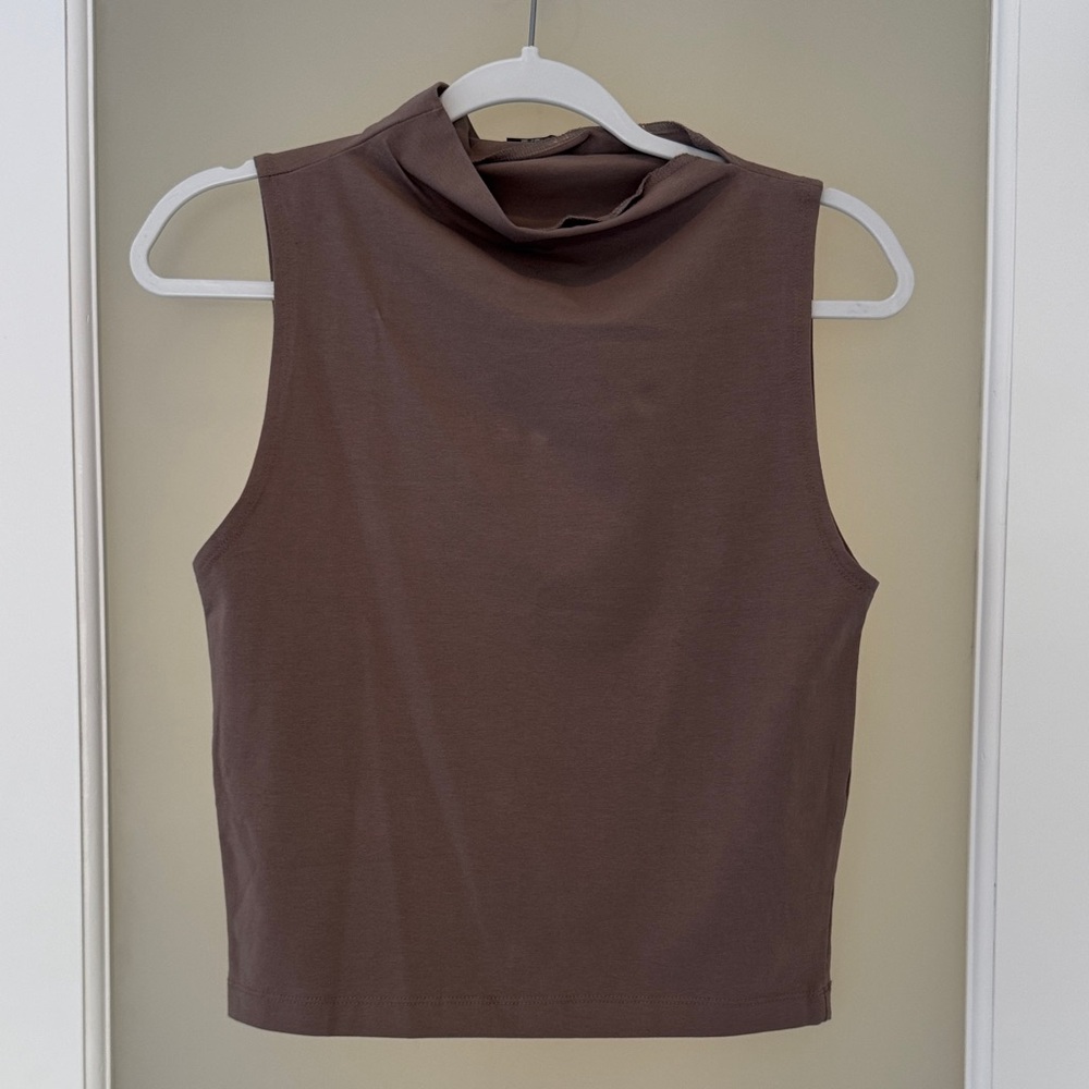 Zara Sleeveless Mock Neck Crop Top Angle turtleneck